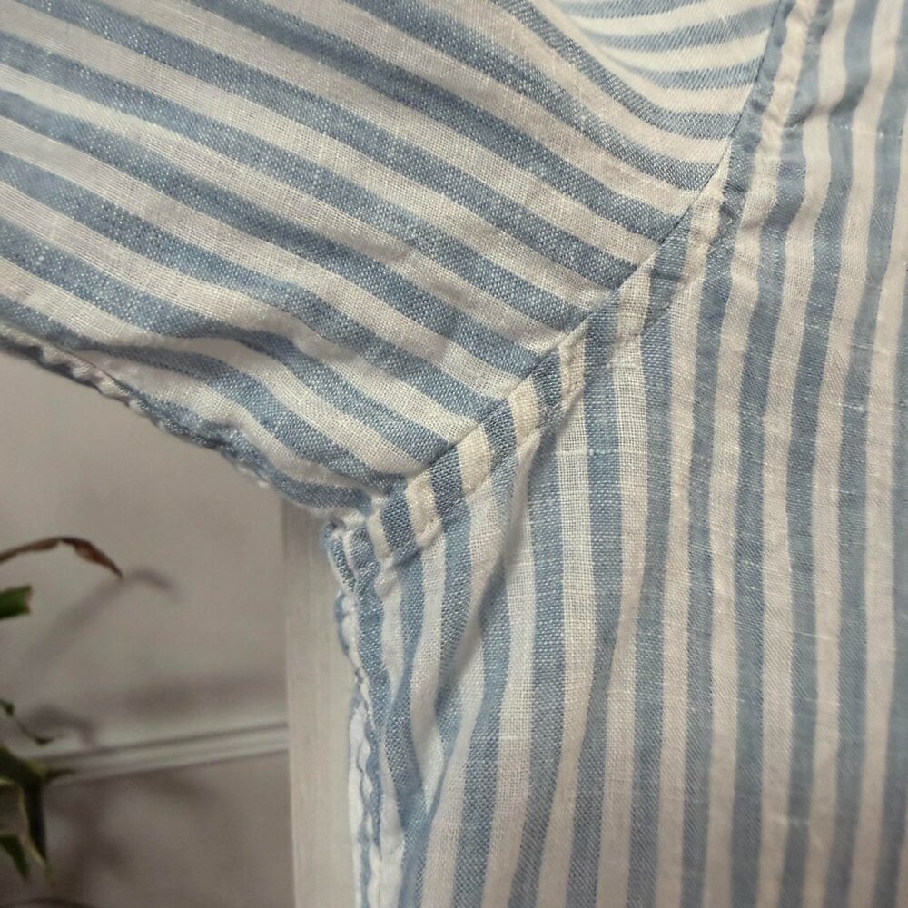 UNIQLO Blue and White 100% Linen Striped Button Down Shirt Size L - Picture 6 of 8